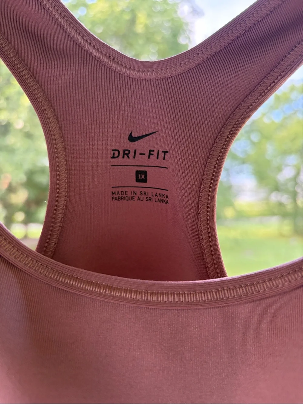 Nike Dri-Fit Mauve Sports Bra Black Swoosh Sz XL athletic gym exercise run walk